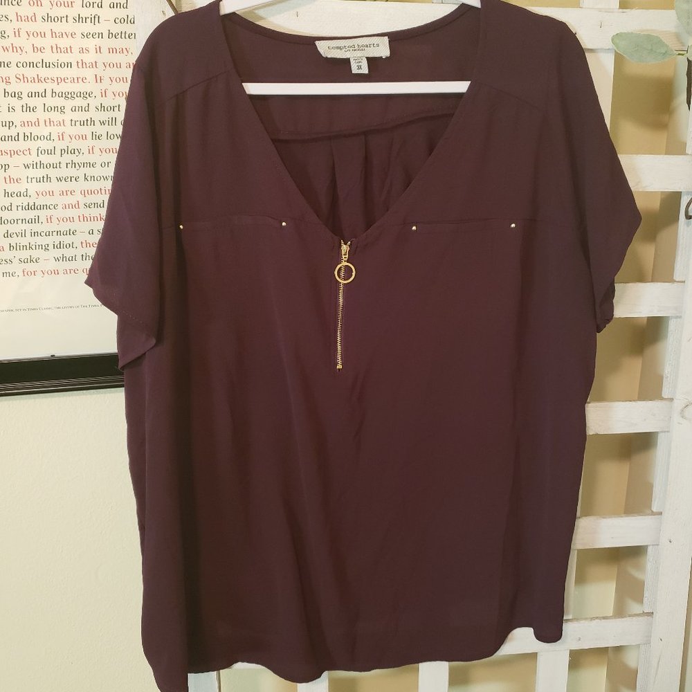 Plum Work Top with Gold Zipper Accent